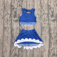 ( No moq ) Preorder Baby Girls Kids Scallop Shirt Blue Plaid Bows Skirt Shorts Set Yoga Active Clothes