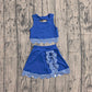 ( No moq ) Preorder Baby Girls Kids Scallop Shirt Blue Plaid Bows Skirt Shorts Set Yoga Active Clothes