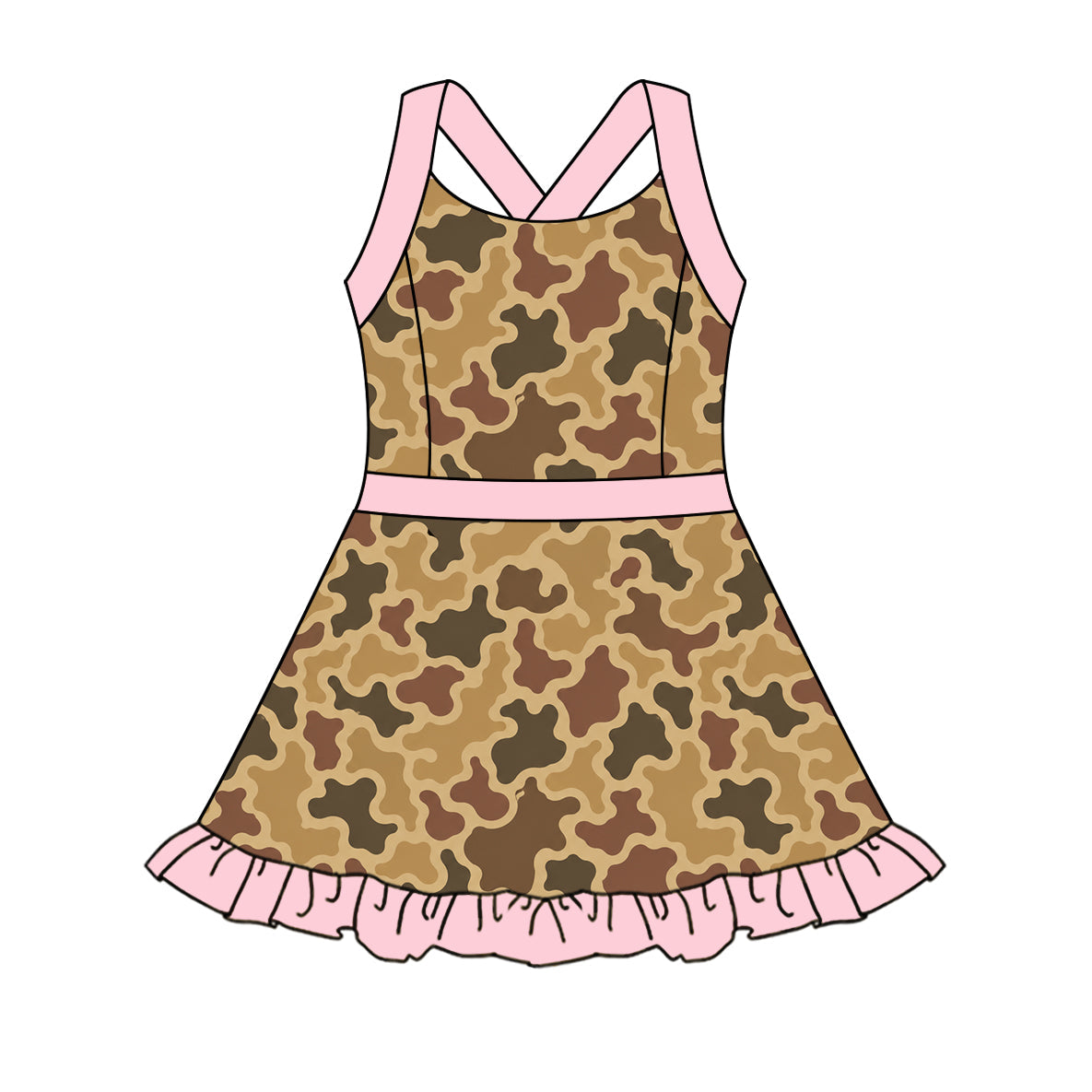 ( Moq 5 ) Baby Girls Kids Straps Camo Yoga Active Pink Ruffle Knee Length Dress