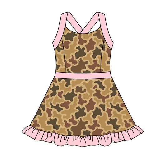 ( Moq 5 ) Baby Girls Kids Straps Camo Yoga Active Pink Ruffle Knee Length Dress