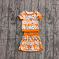 ( No moq ) Preorder Baby Girls Kids Short Sleeves Orange Bows Shirt Team Skirt Shorts Yoga Set