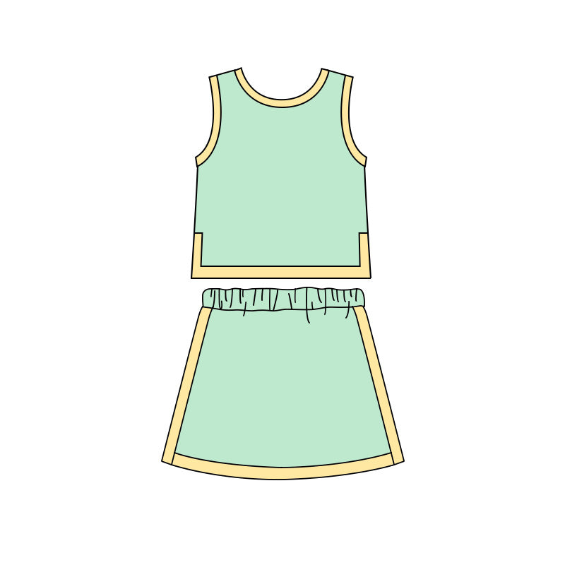 ( Moq 5 ) Preorder Baby Girls Kids Sleeveless Shirt Skirt Shorts Cotton Set Green Clothes