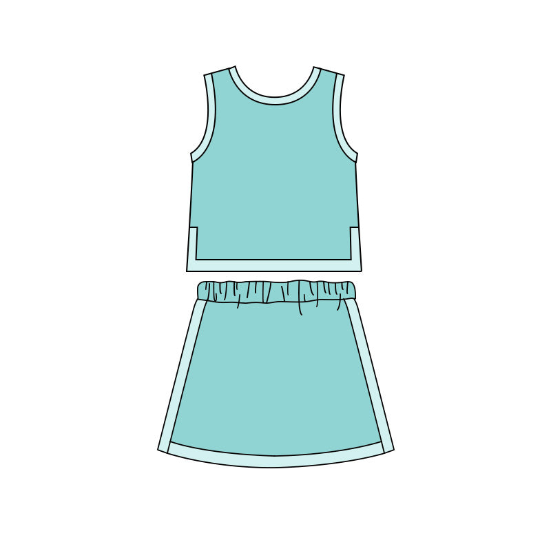 ( Moq 5 ) Preorder Baby Girls Kids Sleeveless Green Shirt Skirt Shorts Cotton Set Clothes