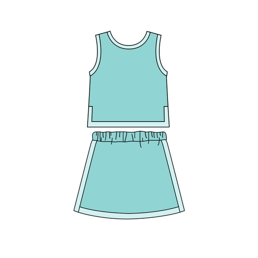 ( Moq 5 ) Preorder Baby Girls Kids Sleeveless Green Shirt Skirt Shorts Cotton Set Clothes