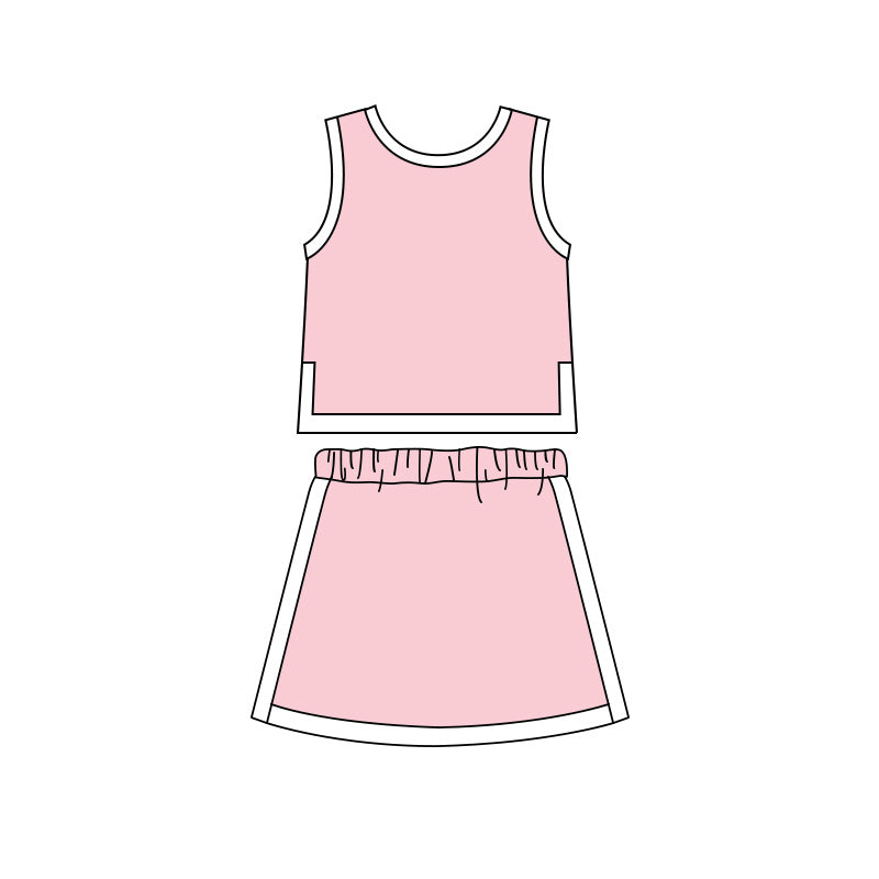 ( Moq 5 ) Preorder Baby Girls Kids Sleeveless Shirt Skirt Shorts Cotton Light Pink Set Clothes