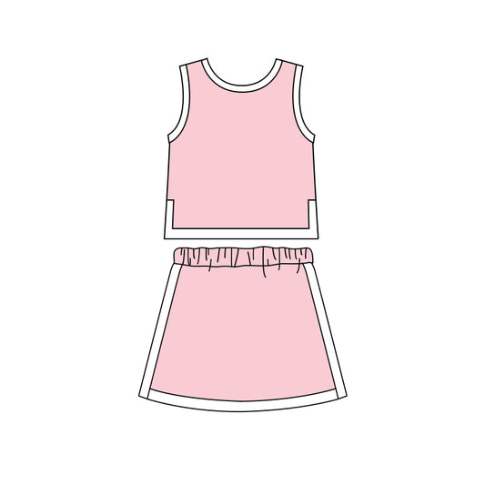 ( Moq 5 ) Preorder Baby Girls Kids Sleeveless Shirt Skirt Shorts Cotton Light Pink Set Clothes