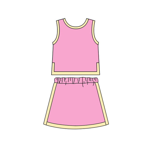 ( Moq 5 ) Preorder Baby Girls Kids Sleeveless Shirt Skirt Shorts Cotton Pink Set Clothes