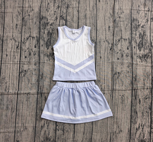 ( No moq ) Preorder Baby Girls Kids Sleeveless Tops Light Blue Skirt Shorts Yoga Team Set
