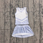 ( No moq ) Preorder Baby Girls Kids Sleeveless Tops Light Blue Skirt Shorts Yoga Team Set