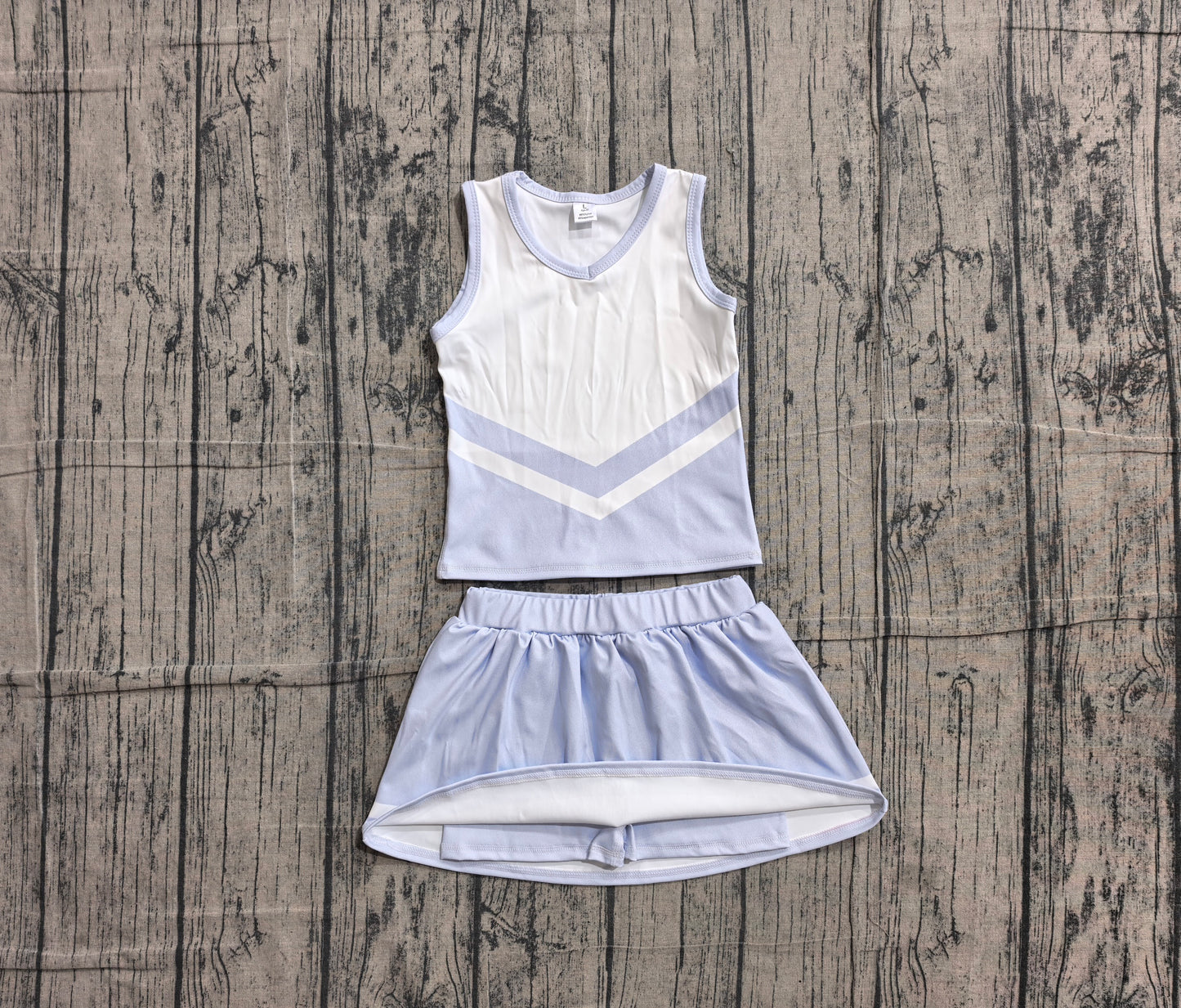 ( No moq ) Preorder Baby Girls Kids Sleeveless Tops Light Blue Skirt Shorts Yoga Team Set