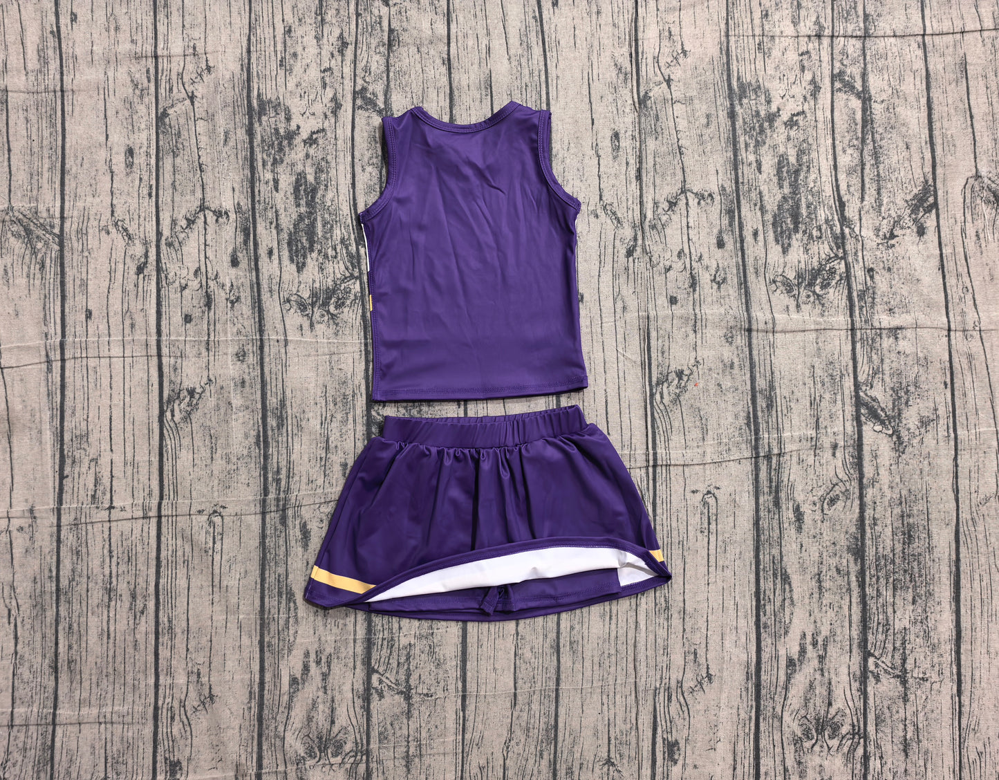 ( No moq ) Preorder Baby Girls Kids Sleeveless Tops Skirt Shorts Purple Set Yoga Team Clothes