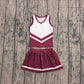 ( No moq ) Preorder Baby Girls Kids Sleeveless Tops Dark Red Skirt Shorts Set Yoga Team Clothes