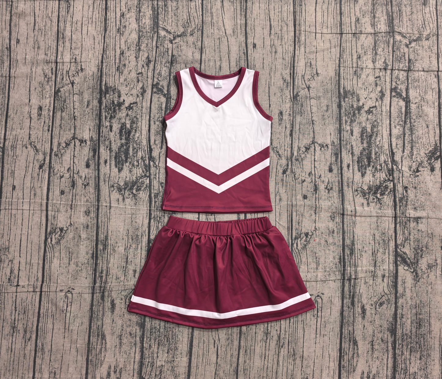 ( No moq ) Preorder Baby Girls Kids Sleeveless Tops Dark Red Skirt Shorts Set Yoga Team Clothes