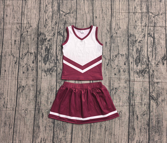 ( No moq ) Preorder Baby Girls Kids Sleeveless Tops Dark Red Skirt Shorts Set Yoga Team Clothes