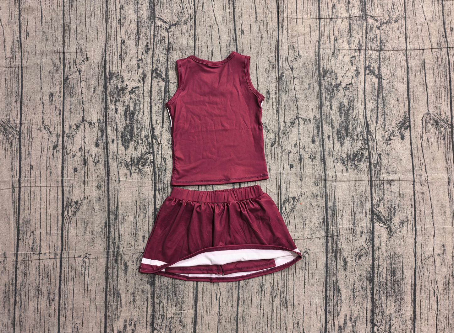 ( No moq ) Preorder Baby Girls Kids Sleeveless Tops Dark Red Skirt Shorts Set Yoga Team Clothes