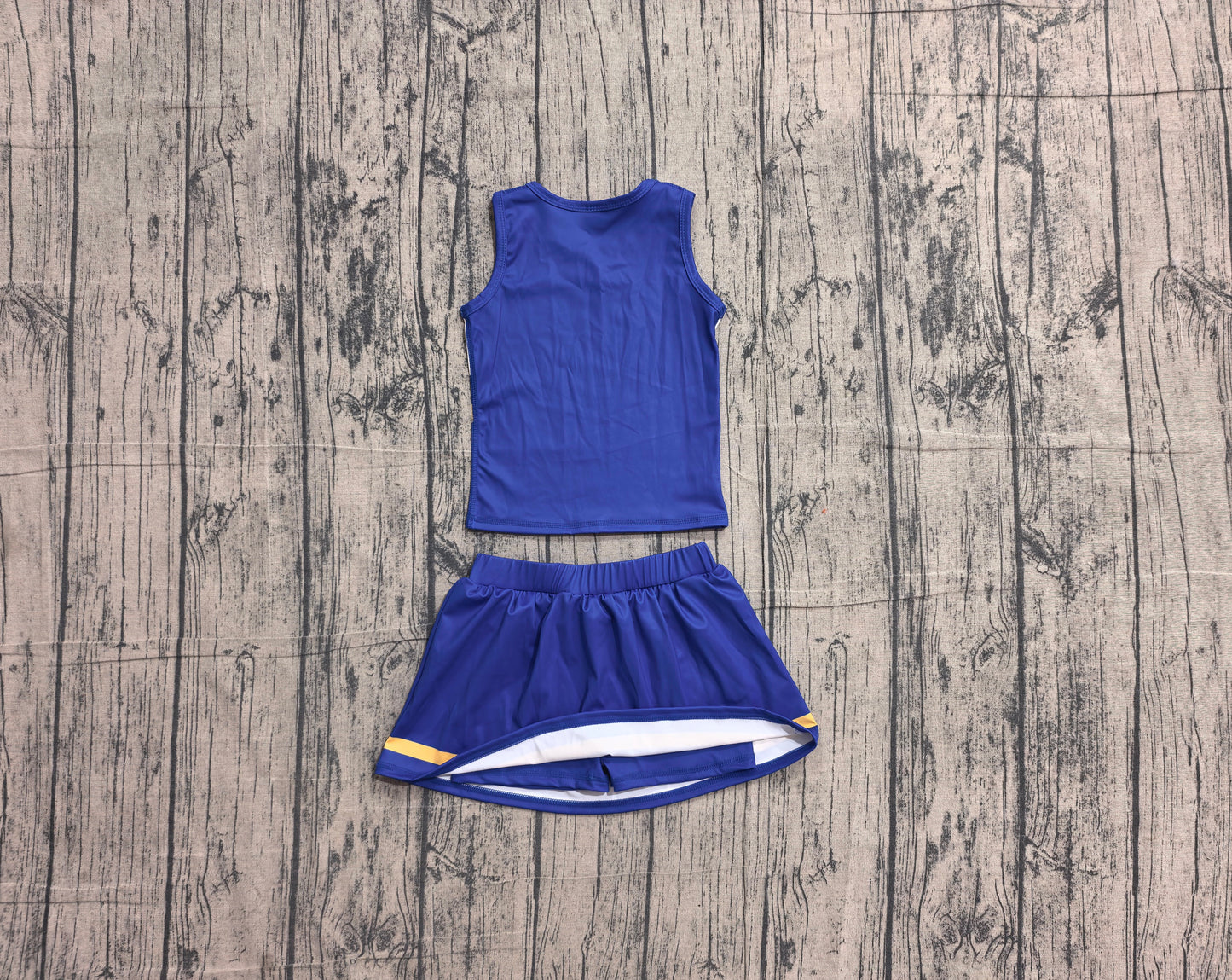 ( No moq ) Preorder Baby Girls Kids Sleeveless Tops Blue Skirt Shorts Set Yoga Active Team Clothes