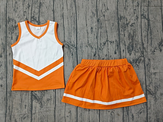 ( No moq ) Preorder Baby Girls Kids Sleeveless Tops Orange Skirt Shorts Set Yoga Active Team Clothes