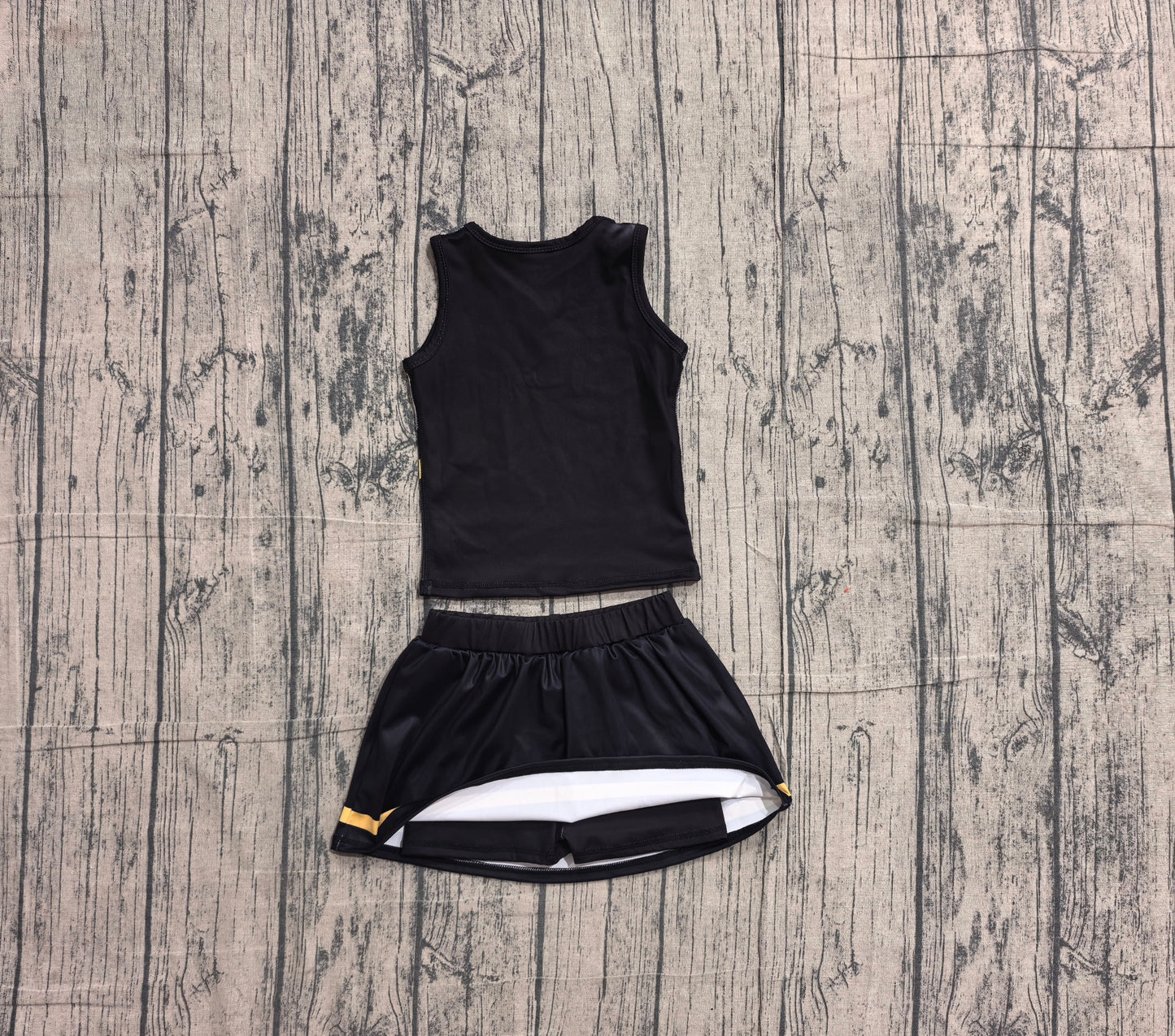( No moq ) Preorder Baby Girls Kids Sleeveless Vest Black Skirt Shorts Set Yoga Active Team Clothes