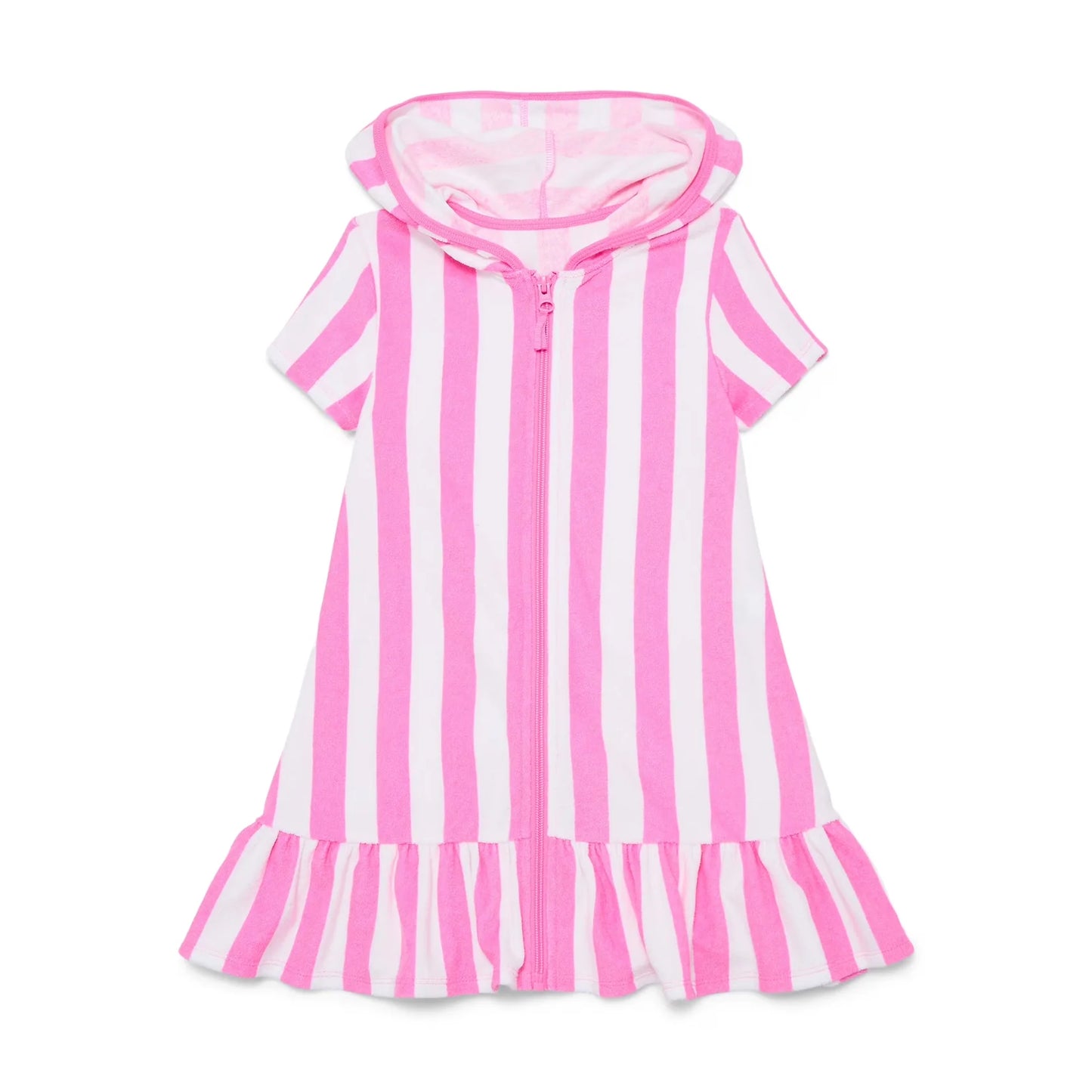 ( Moq 5 ) Preorder Baby Girls Kids Pink Stripes Hoodie Zipper Ruffle Dress Yoga Active Clothes
