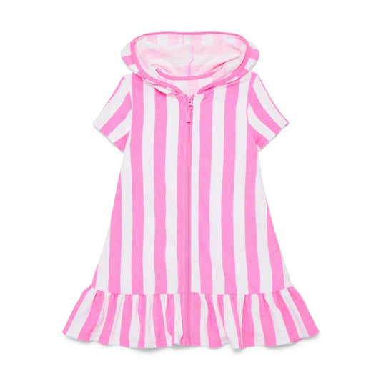 ( Moq 5 ) Preorder Baby Girls Kids Pink Stripes Hoodie Zipper Ruffle Dress Yoga Active Clothes