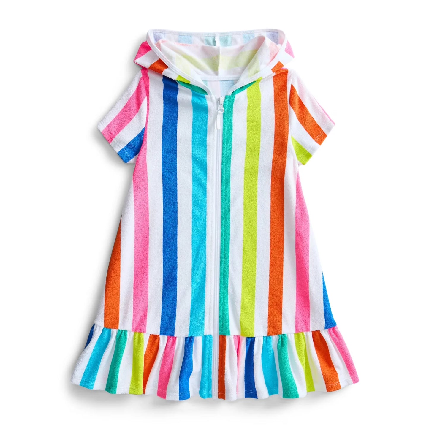 ( Moq 5 ) Preorder Baby Girls Kids Colorful Stripes Hoodie Zipper Ruffle Dress Yoga Active Clothes
