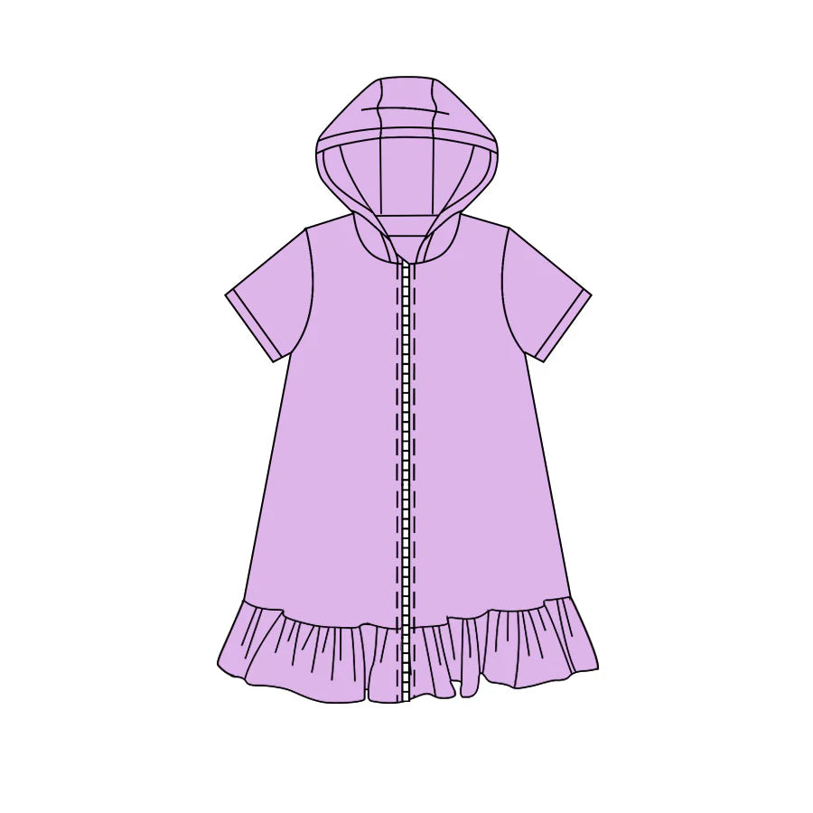 ( Moq 5 ) Preorder Baby Girls Kids Purple Short Sleeves Zipper Ruffle Hoodie Dress Yoga Active Clothes
