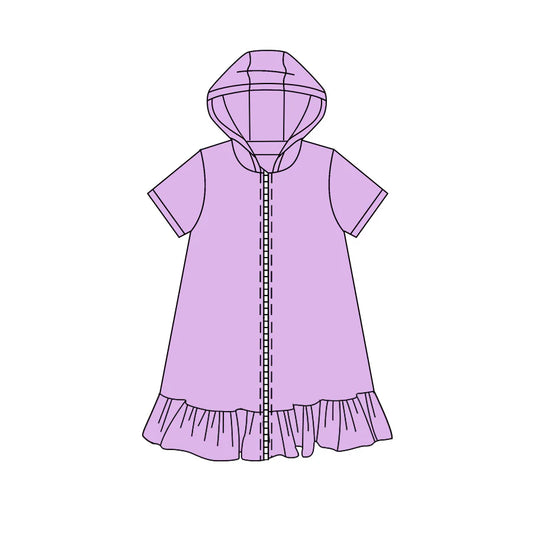 ( Moq 5 ) Preorder Baby Girls Kids Purple Short Sleeves Zipper Ruffle Hoodie Dress Yoga Active Clothes