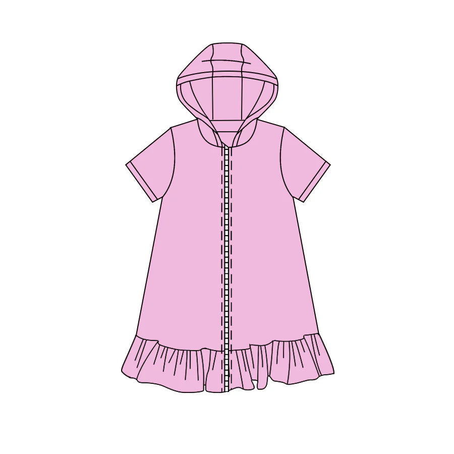 ( Moq 5 ) Preorder Baby Girls Kids Short Sleeves Zipper Ruffle Hoodie Dress Yoga Active Clothes