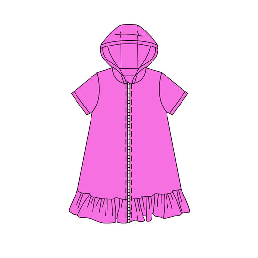 ( Moq 5 ) Preorder Baby Girls Kids Short Sleeves Hoodie Zipper Ruffle Dress Yoga Active Clothes