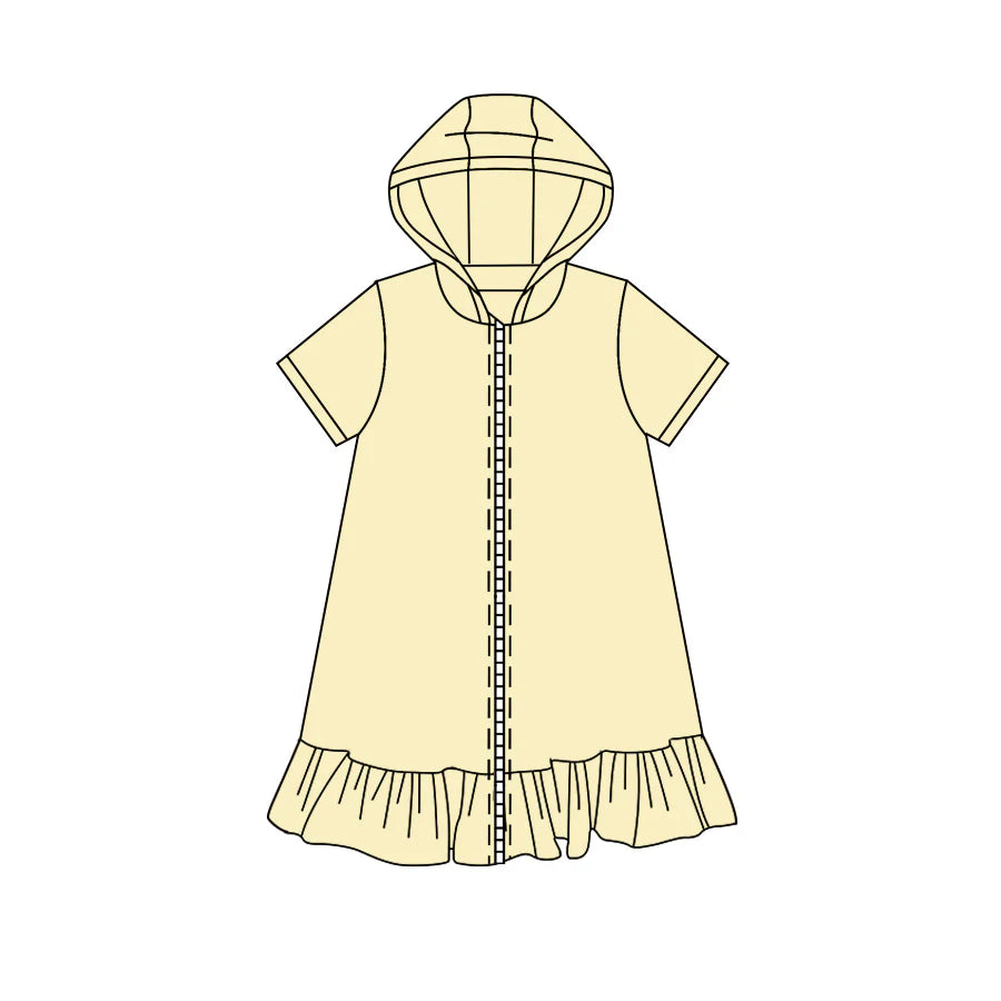 ( Moq 5 ) Preorder Baby Girls Kids Short Sleeves Yellow Hoodie Zipper Ruffle Dress Yoga Active Clothes