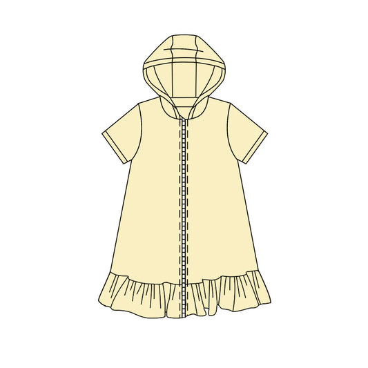 ( Moq 5 ) Preorder Baby Girls Kids Short Sleeves Yellow Hoodie Zipper Ruffle Dress Yoga Active Clothes