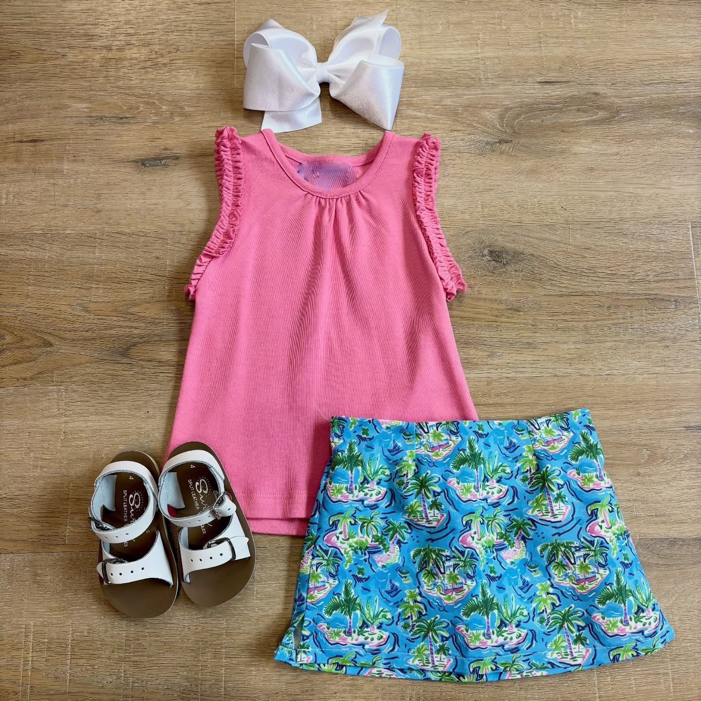 ( Moq 5 ) Preorder Baby Girls Kids Pink Cotton Tops Tree Yoga Skirt Shorts Set