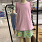 ( No moq ) Preorder Baby Girls Kids Pink Cotton Tops Flower Yoga Skirt Shorts Set