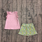 ( No moq ) Preorder Baby Girls Kids Pink Cotton Tops Flower Yoga Skirt Shorts Set
