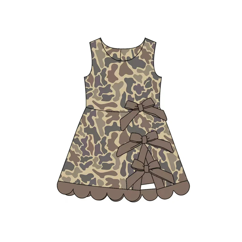 ( Moq 5 ) Preorder Baby Girls Kids Sleeveless Camo Bows Shorts Scallop Dress Yoga Active Clothes