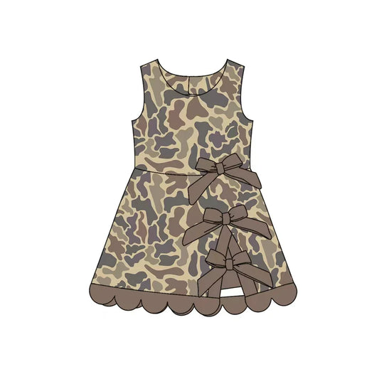 ( Moq 5 ) Preorder Baby Girls Kids Sleeveless Camo Bows Shorts Scallop Dress Yoga Active Clothes