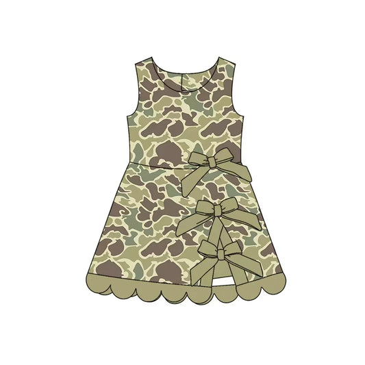 ( Moq 5 ) Preorder Baby Girls Kids Camo Bows Shorts Scallop Dress Yoga Active Clothes