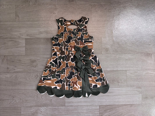 ( No moq ) Preorder Baby Girls Kids Brown Green Camo Bows Shorts Scallop Dress Yoga Active Clothes