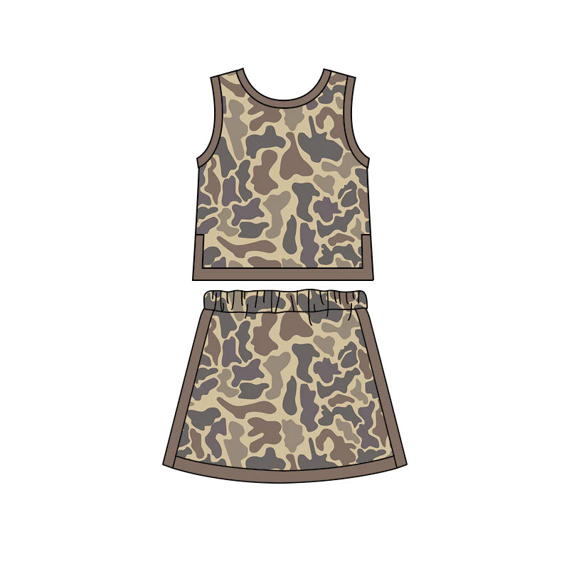 ( Moq 5 ) Preorder Baby Girls Kids Sleeveless Camo Tops Skirt Shorts Set Yoga Active Clothes