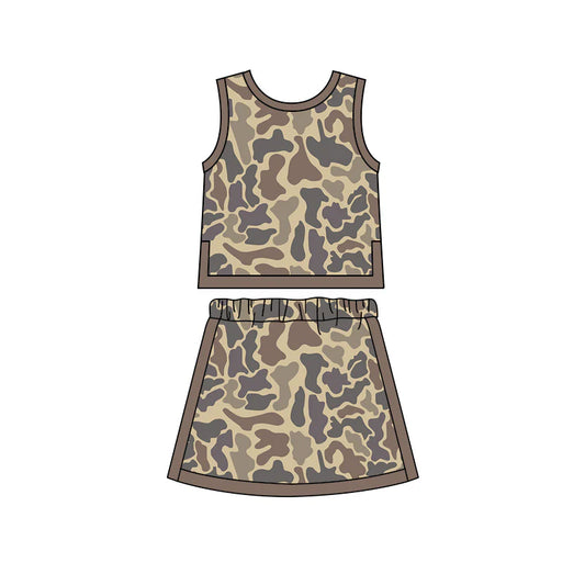 ( Moq 5 ) Preorder Baby Girls Kids Sleeveless Camo Tops Skirt Shorts Set Yoga Active Clothes
