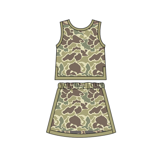 ( Moq 5 ) Preorder Baby Girls Kids Camo Tops Skirt Shorts Set Yoga Active Clothes