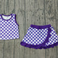 ( No moq ) Preorder Baby Girls Kids Sleeveless Purple Checked Shirt Scallop Skirt Shorts Yoga Active Set Clothes