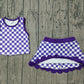 ( No moq ) Preorder Baby Girls Kids Sleeveless Purple Checked Shirt Scallop Skirt Shorts Yoga Active Set Clothes