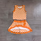 ( No moq ) Preorder Baby Girls Kids Sleeveless Orange Checked Shirt Scallop Skirt Shorts Yoga Active Set Clothes