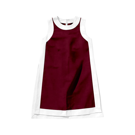 ( Moq 5 ) Preorder Baby Girls Kids Sleeveless Built-in Shorts Dark Red Dress Clothes