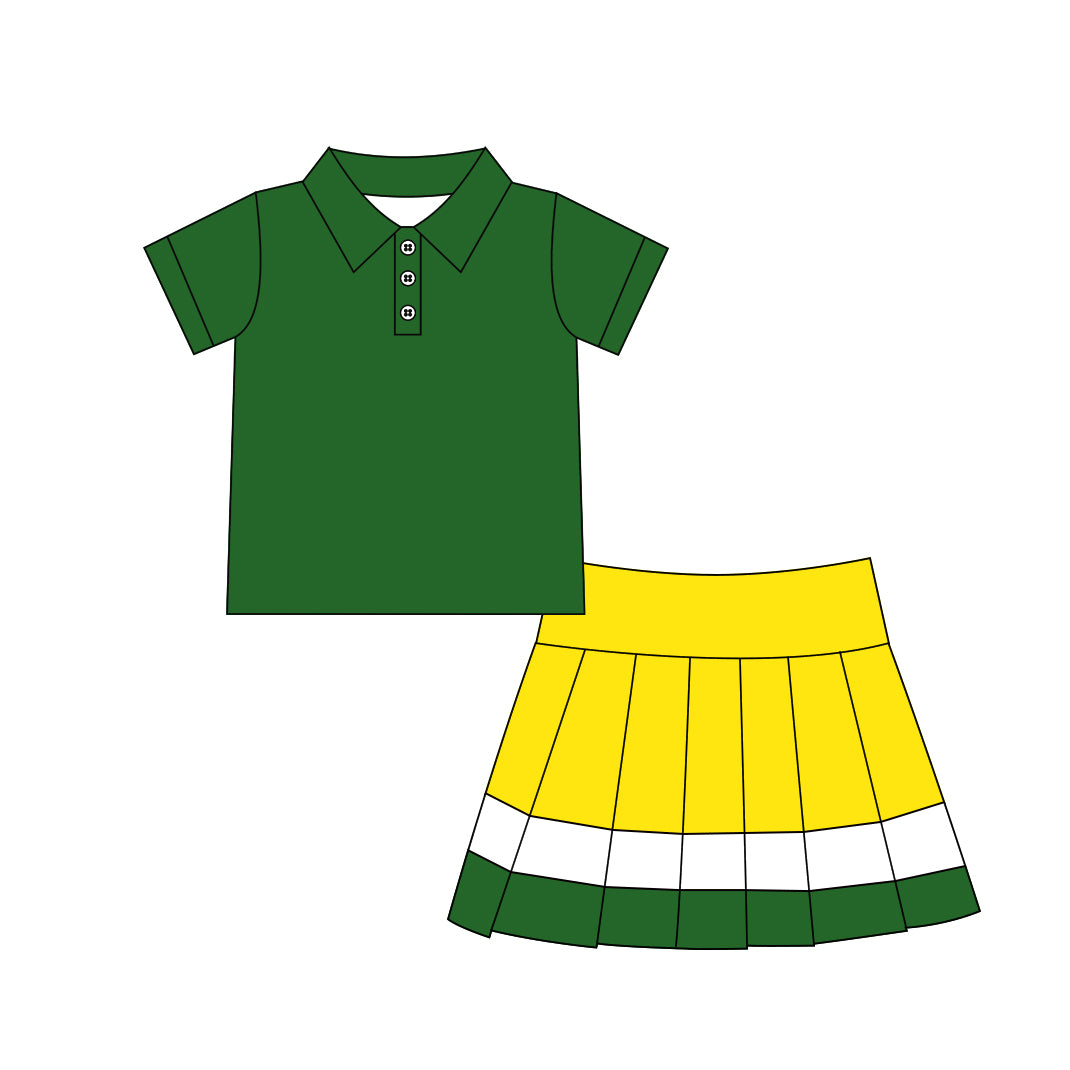 ( Moq 5 ) Preorder Baby Girls Kids Green Buttons Shirt Skirt Shorts Yoga Active Set Clothes