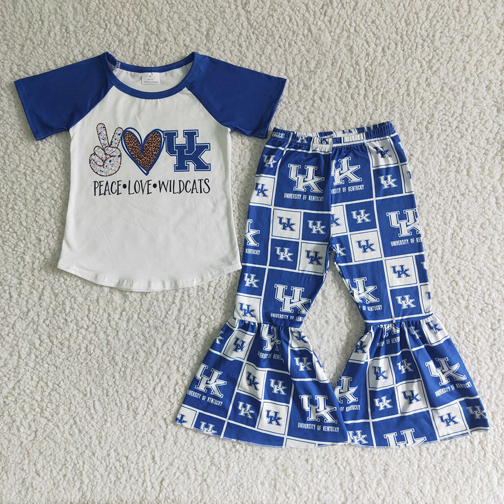 Bay Girl Short Sleeves Football Team Bell Pants Sibling Clothes Set