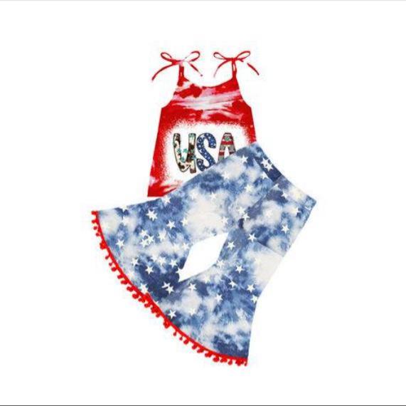 Promotion Baby Girl July 4th USA Tie Dye Bell Pants Outfit