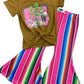 Promotion Baby Girl Cow Cactus Shirt Stripes Bell Pants Set