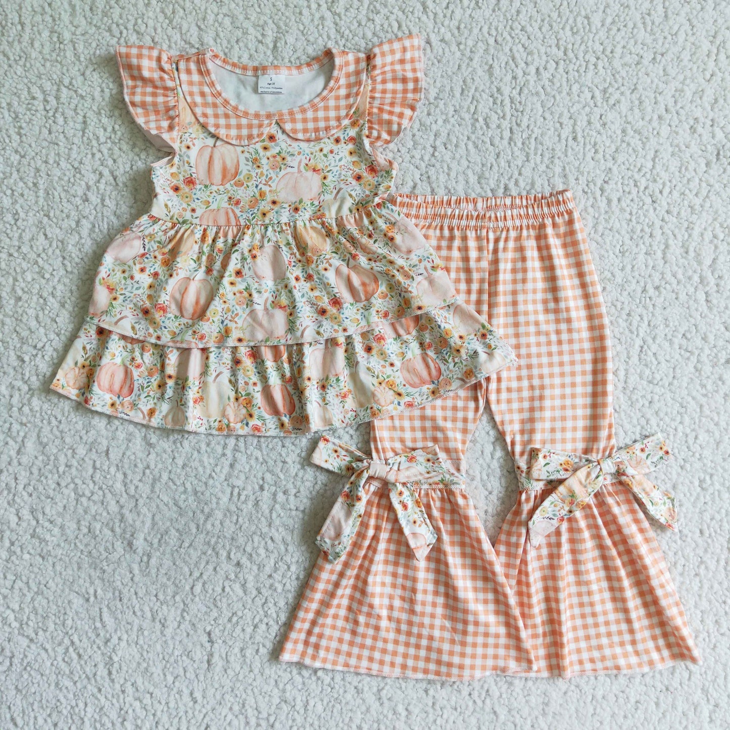 Sibling Baby Girls Kids Pumpkins Flower Tops Pants Fall Clothes Sets RTS
